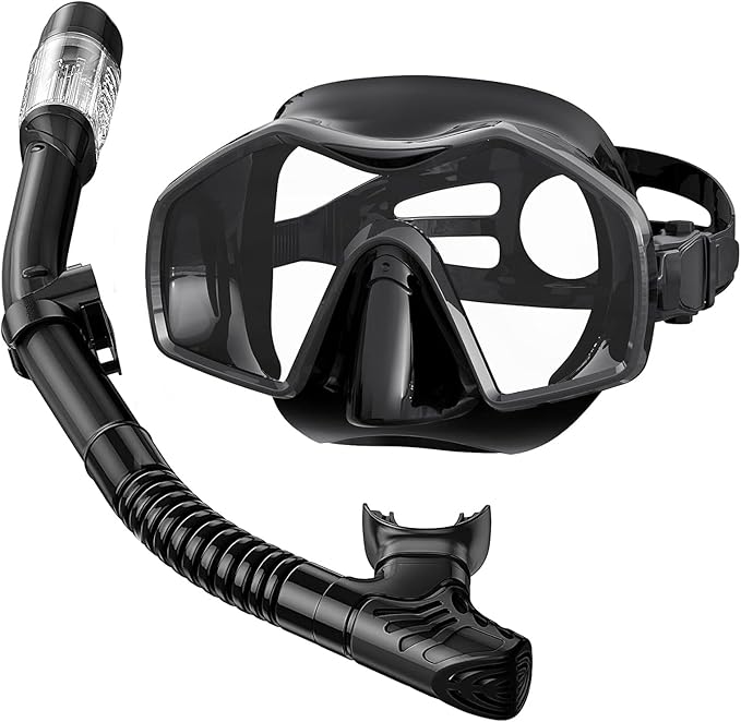 Snorkeling Gear for Adults,Dry-Top Snorkel Mask Set with Tempered Glass,Anti-Fog & Anti-Leak Panoramic Swim Mask,Adjustable Snorkel Kit with Carry Bag for Scuba Diving,Swimming,Travel