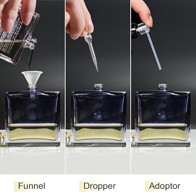100ml/3.4 Oz Glass Spray Bottle Perfume Atomizer,Empty Refillable Perfume Spray Bottle with 3 Kinds of Dispenser (A3)