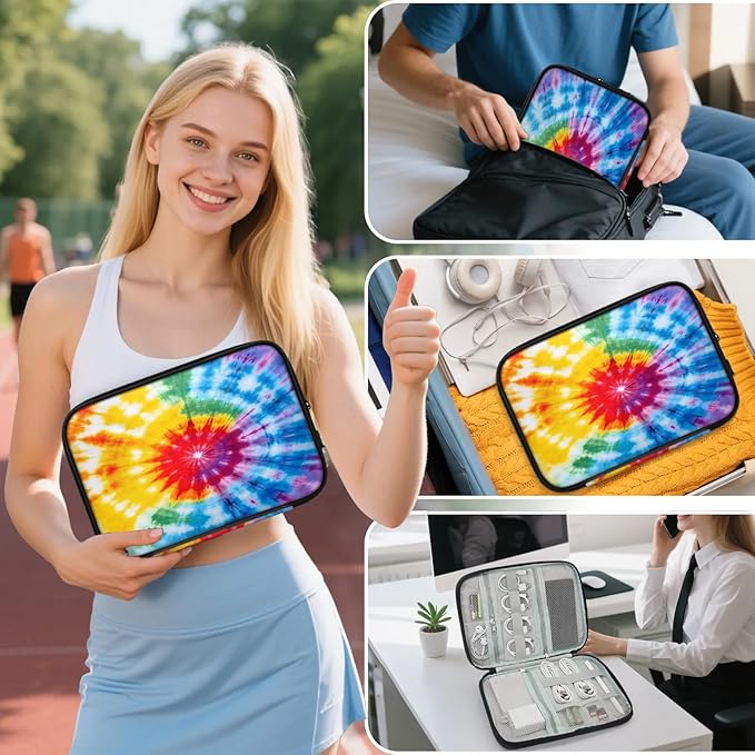 Cable Organizer Tie Dye Rainbow Electronics Travel Organizer Case Tech Accessories Pouch Waterproof Cord Storage Bag for Power Bank Charger Phone Earphone
