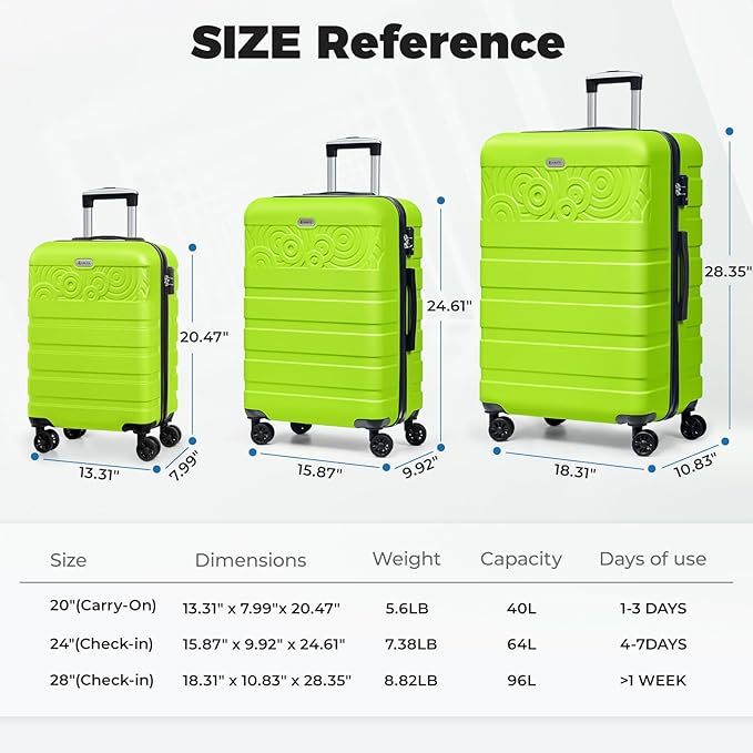 Krute Suitcases with Wheels Checked Luggage 24 Inch PC ABS Lightweight TSA Lock Travel Luggages Hard Side Suitcase