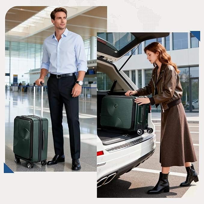 RAINSMORE Carry on Luggage Airline Approved, 20 Inch Expandable Hard Sided Carry on Suitcase with Spinner Wheels, Hard Shell Small Rolling Travel Luggages for Women Men with Tsa Lock, Green
