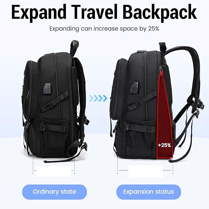 Men's Women's with Usb Port 50l Travel Backpack, Large Carry-On Backpacks,Expandable Oversized Laptop Bag Works