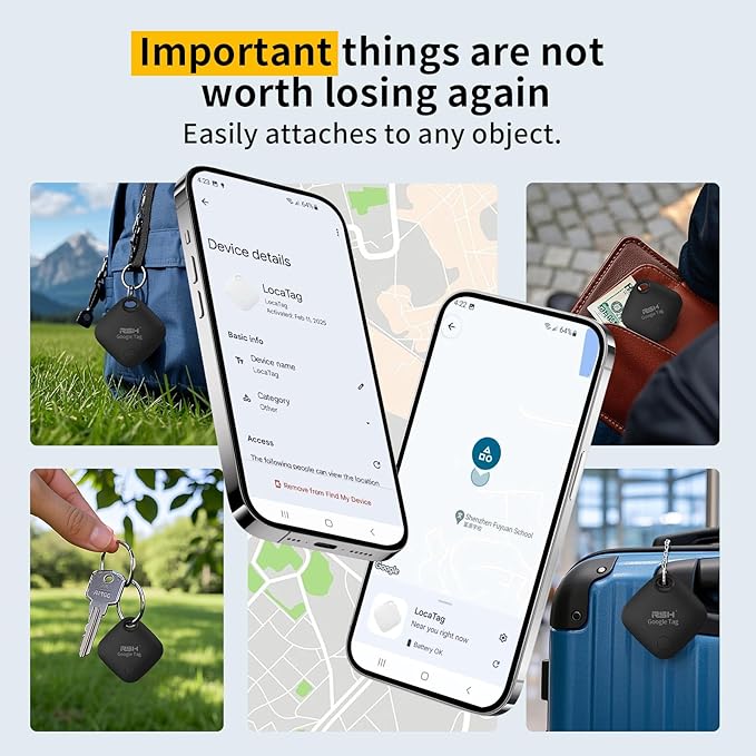 Air Tracker Tag for Android 4 Pack Luggage Tracker Tags 2026Update Works with Google Find Hub App Bluetooth Tracker Key Finder Item Locator for Luggage, Backpack, Suitcases, Replaceable Battery