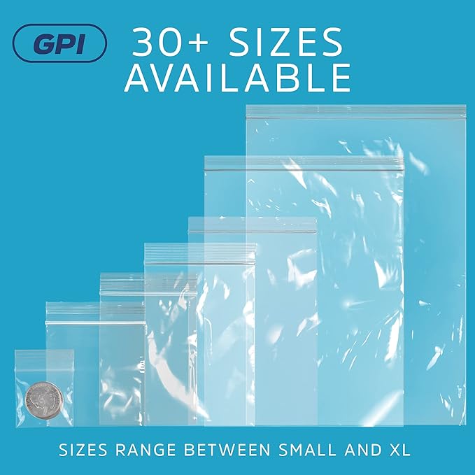GPI - Pack of 200, 3" x 5" CLEAR PLASTIC RECLOSABLE ZIP BAGS - Heavy Duty, Bulk 4 mil Thick Strong & Durable Poly Baggies with Resealable Zip Top Lock For Travel, Storage, Packaging & Shipping