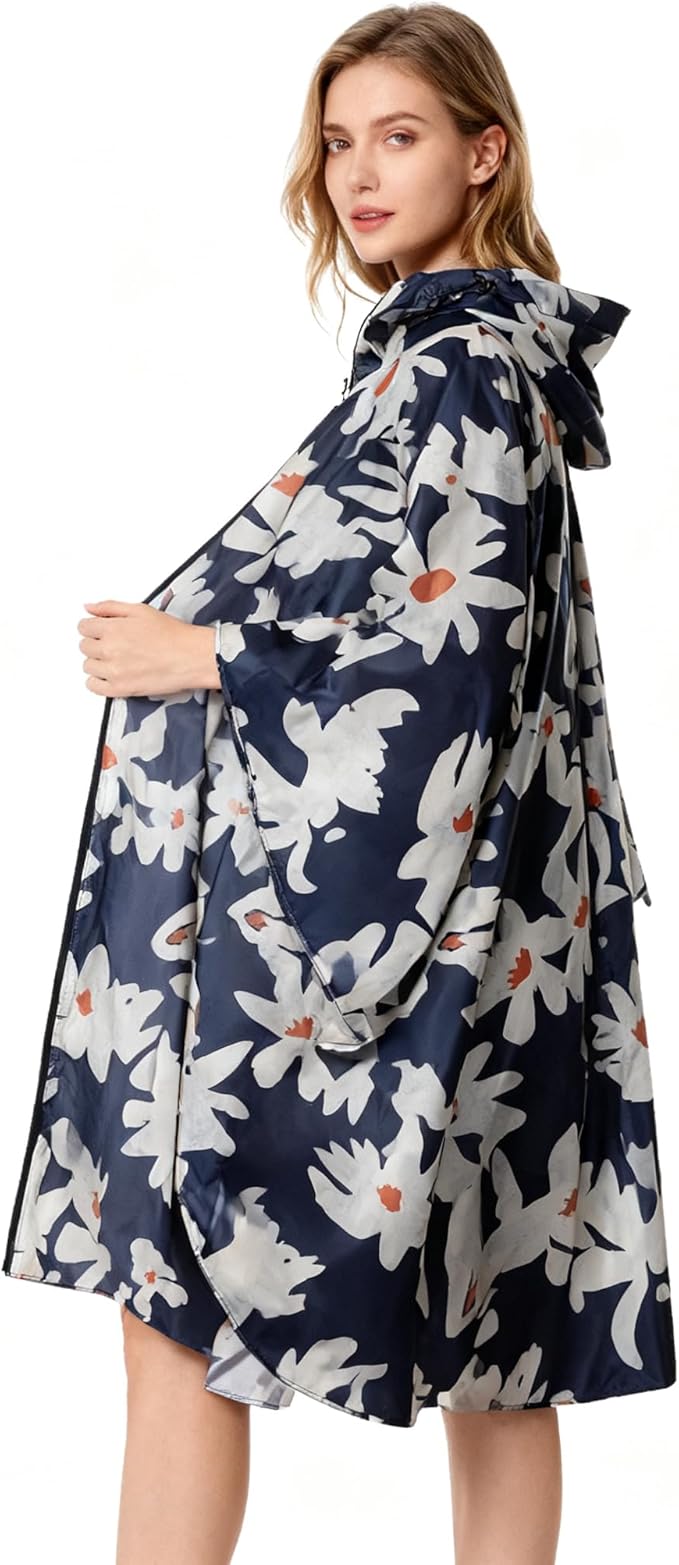 Hooded Rain Ponchos for Adult - Rain Coat and Rain Jacket with Waterproof Pocket and Zipper