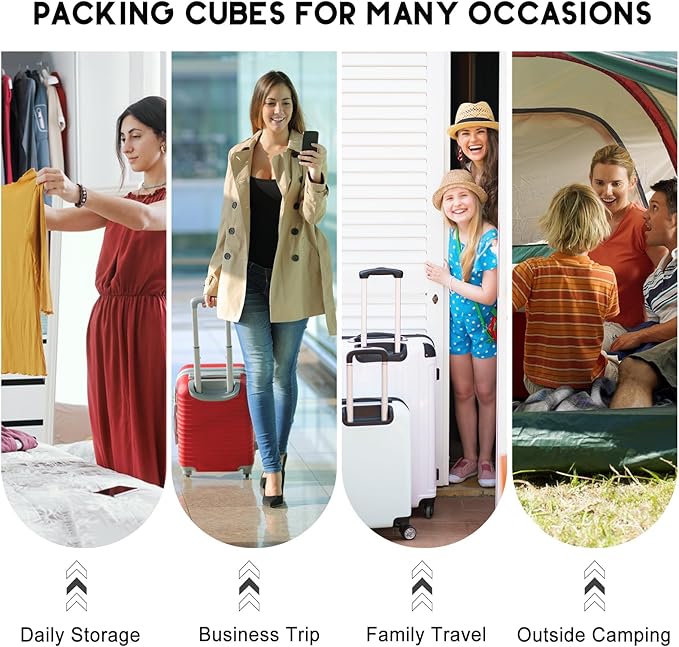 10 Set Packing Cubes for Travel, Travel Organizer with Hanging Toiletry Bag and Shoe Bag, Luggage Organizer Bags for Travel Essentials Women Men