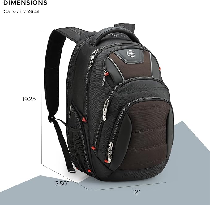 Swissdigital Design Men's Laptop Backpack for Man,Large Capacity Business Travel Backpack Black/Brown | J14-32