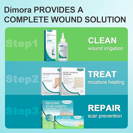 Dimora Hydrocolloid Dressing 4" x 4" for Wound Care, 10 Pcs Large Patch Bandages with Self-Adhesive for Bedsore, Burn, Blister, Acne Care, Super Absorbent for Fast Healing