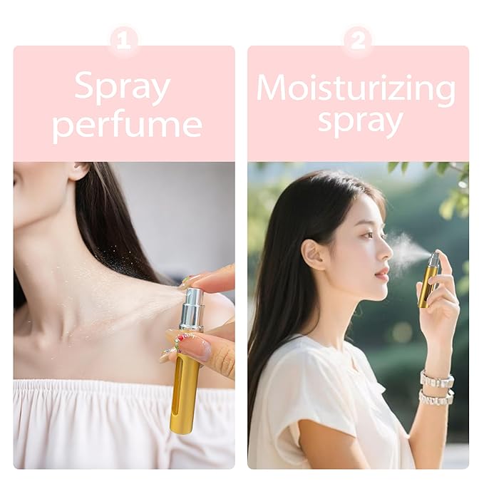 2 Pack Refillable Mini Perfume Atomizer Bottle,Portable Separate Bottles,Travel and Outings Spray Boxes Dispensers 5ml/0.2oz (Golden)