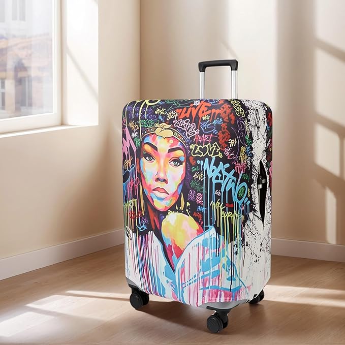 WUJIAONIAO Travel Luggage Cover Baggage Suitcase Cover Protector Skins 18-32 Inch (Graffiti A8, M (for 22-24 inch luggage))