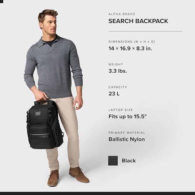 TUMI - Alpha Bravo Search Backpack - Laptop Backpack for Men & Women - Backpack for Work & Travel - 17.0" X 14.0" X 8.3" - Black