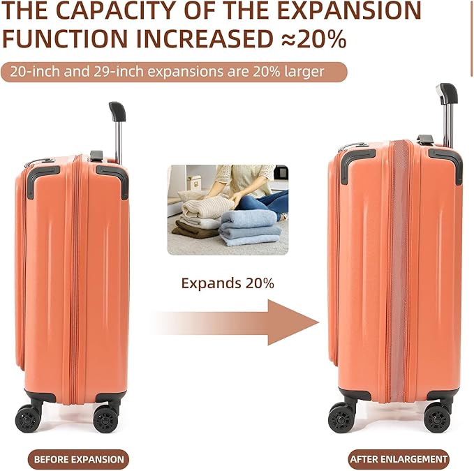 29 Inch Luggage, Top Opening Airline Approved ABS+PC Hard Shell Suitcases with Silent Wheels, TSA Lock,Front Pocket and Wet-dry Separated Six-piece Set (AD Orange, 29-Inch)