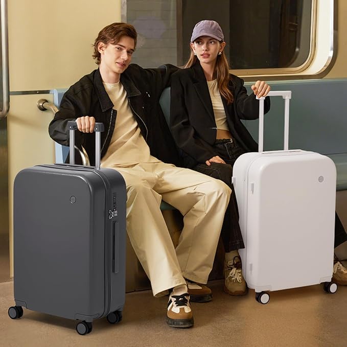 mixi Luggage Suitcase with Spinner Wheels, Hardside Rolling Suitcase PC with Cover & TSA Lock Lightweight Travel Case 24in Checked in, Off White(Slight Pink)