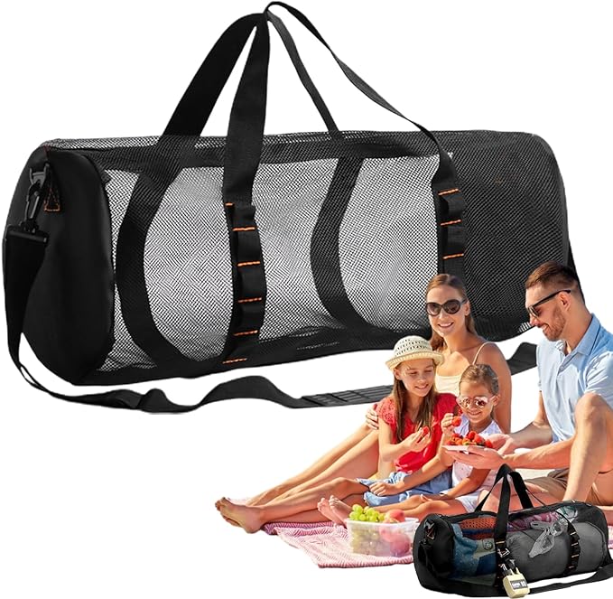 Mesh Gym Bag -Mesh Duffle Bags, Multifunctional Cylindrical Bag With Adjustable Strap, Portable Snorkeling Equipment Carry | Large Capacity Gym Bags, Snorkel Gear With Inside Hook For Travel
