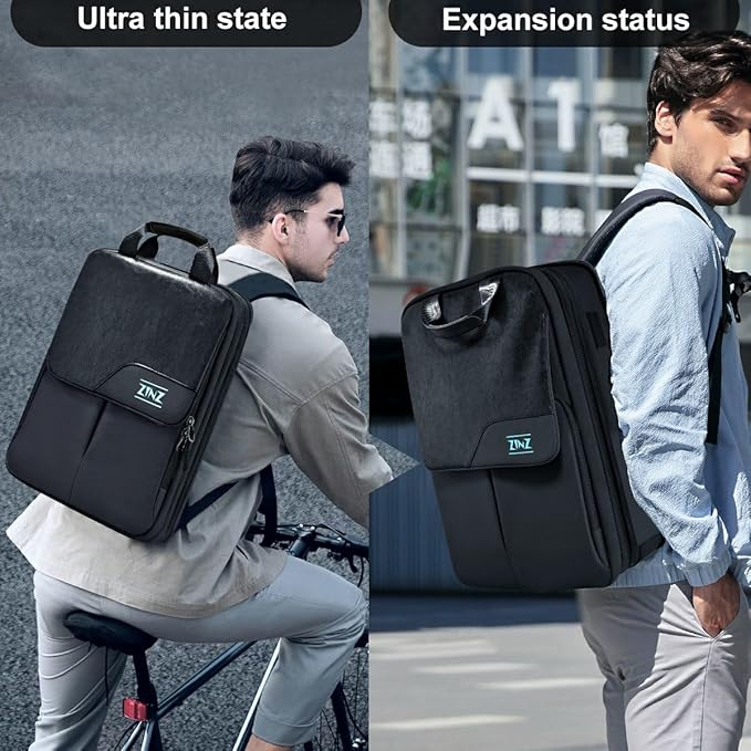 ZINZ Slim & Expandable Laptop Backpack 15.6 16 17 inch Travel Business Backpack Water-Resistant Daypack for Men and Women,Black