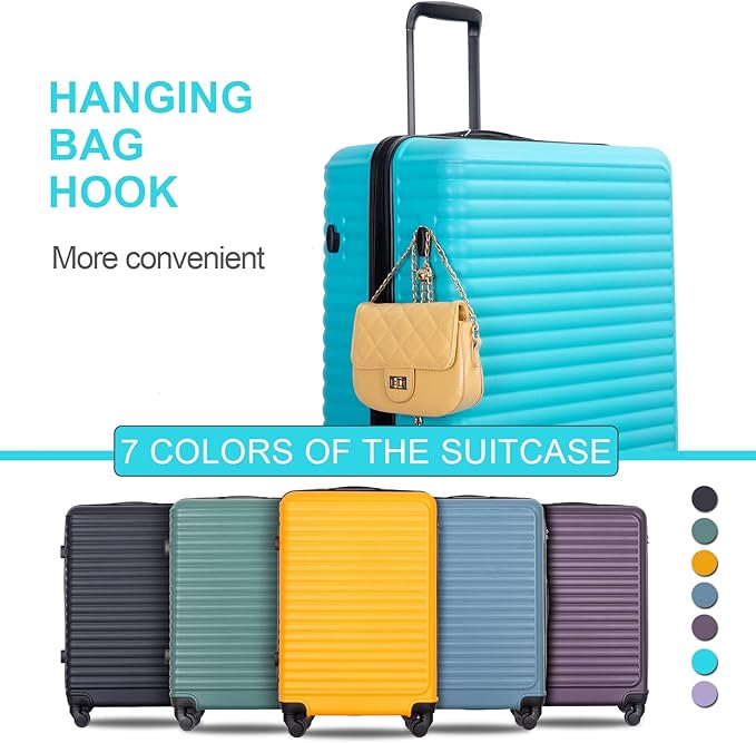 Luggage Sets Wear-Resistance Hardside Lightweight Suitcase Double Spinner Wheels, TSA Lock,Two Hooks, Scratch-resistant Carry-on,3 Piece Set(20inch 24inch 28inch) (Turquoise)