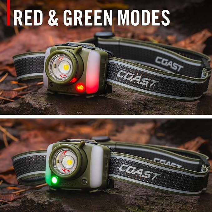 Coast FL97R Voice-Controlled 1200 Lumen Rechargeable LED Headlamp with Pure Beam® Spot & Flood, ARC Lighting, Red & Green Color Modes, Glide Focus™ Radial Arm Dial and USB-C Charge Port, Ocean Blue