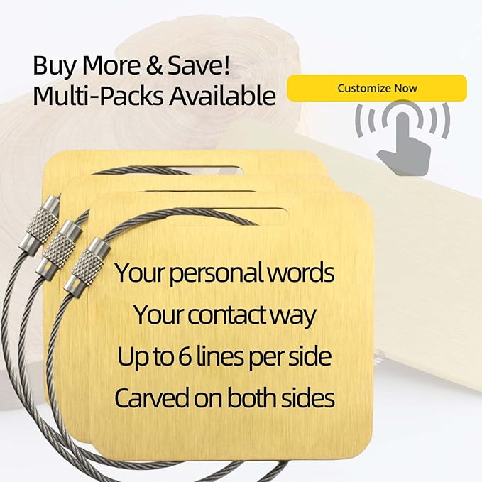 Sturdy Personalized Luggage Tags for Suitcases,Cruise Essentials Travel Tags for Luggage,Travel Bag Labels,Travel Essentials Heavy-Duty Stainless Steel Gold Square Suitcases Tags no icon