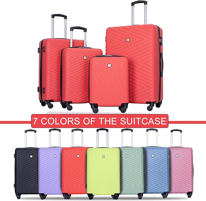 4-Piece Hardside Luggage Set with TSA Lock, Lightweight ABS Suitcases With Spinner Wheel Scratch Resistant, 16/20/24/28 inch, Vibrant Red