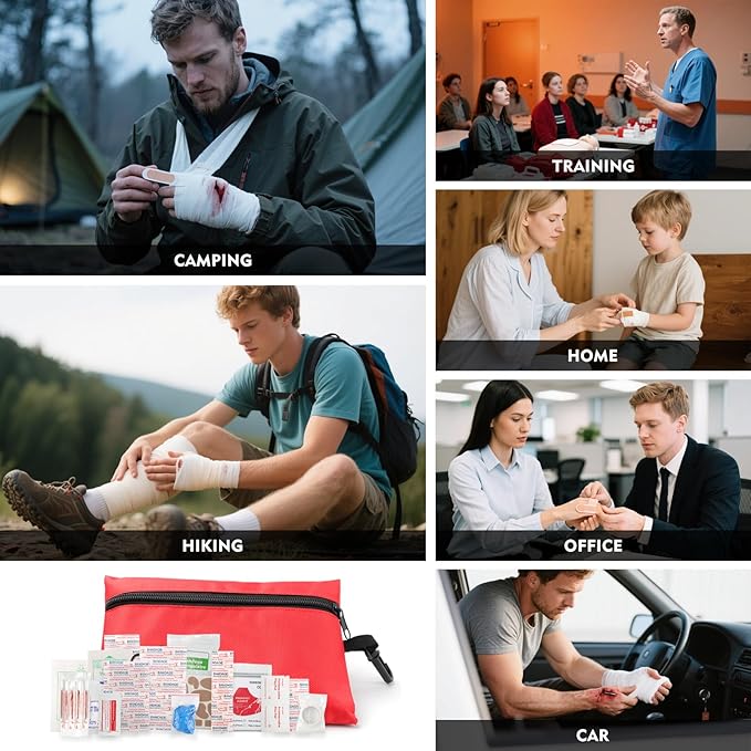 Mini First Aid Kit for Minor Cuts, Scrapes, Sprains, Burns, 194Pcs Portable Compact First Aid Kit for Home, Car, Travel, Camping and Outdoor Emergencies