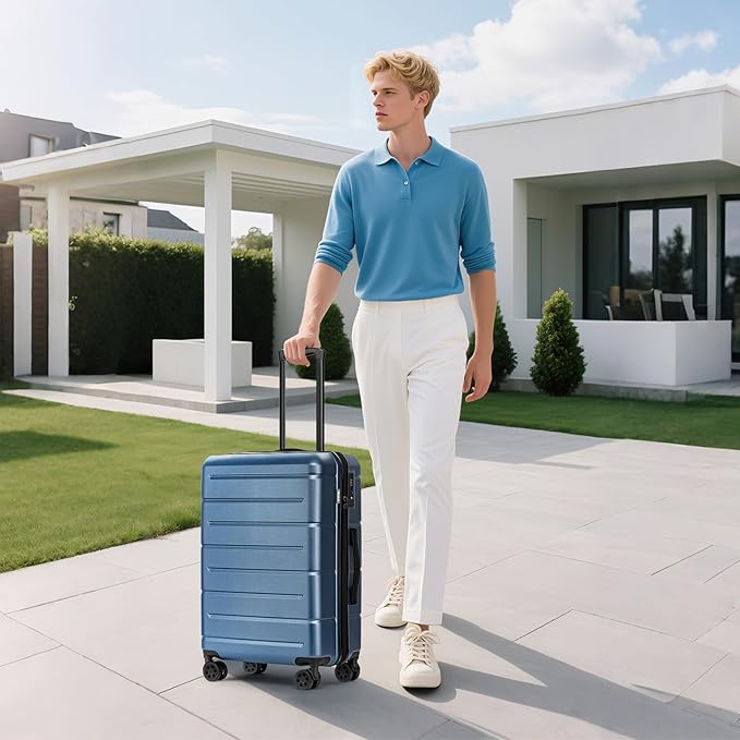 KYME Luggage Sets 2 Piece Suitcase Set Hardshell 20 inch/24 inch Luggage with Spinner Wheels Hardside PC+ABS Checked Large Suitcase with TSA Lock for Men Women Blue