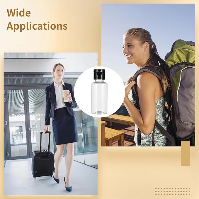 100 PCS 1OZ Travel Bottles with Flip Cap - 30 ml Clear Plastic Travel Size Containers, Portable Leak Proof Squeeze Bottles Refillable Empty Cosmetic Containers for Liquid Shampoo Lotion, Black