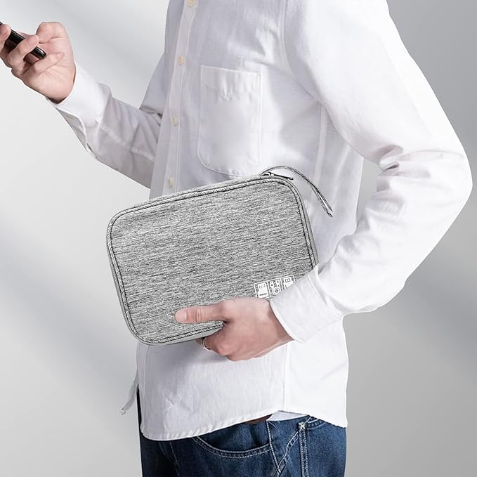 Electronics Organizer Travel Case,Electronic Accessories Storage Bag,Portable Waterproof Cable Organizer Bag,with 5 Cable Ties,for Travel,Work-Grey