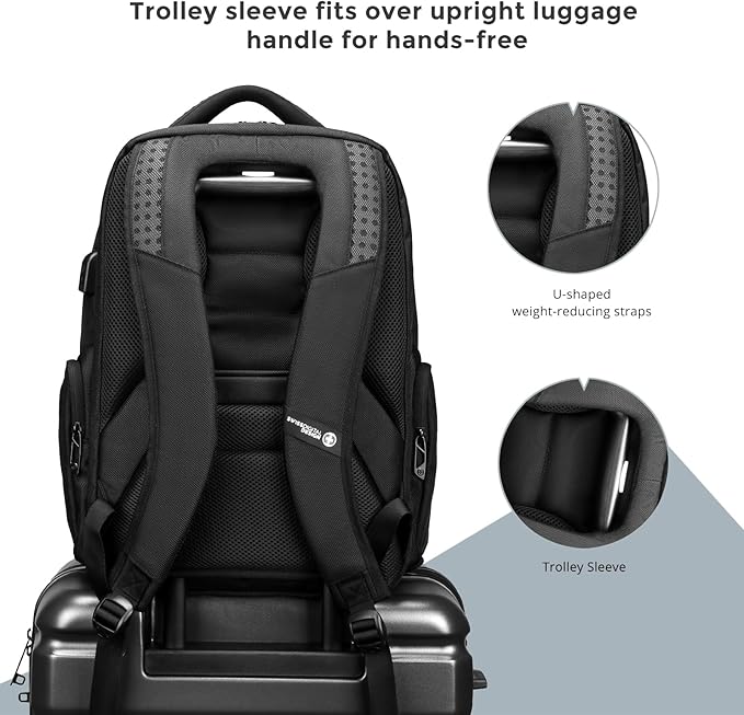 Swissdigital Design Men's Laptop Backpack for College and Business Travel with Integrated USB Charging Port and RFID Protection Fits Laptops up to 15.6 Inch, Black | SD1695-01