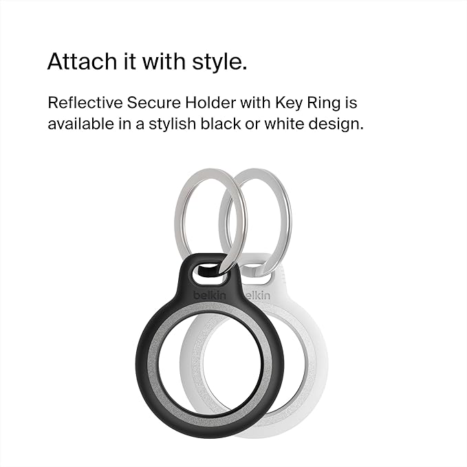 Belkin Apple AirTag Reflective Secure Holder w/Key Ring - AirTag Keychain - AirTag Holder - AirTag Keychain Accessories - Reflective & Scratch Resistant AirTag Case w/Raised Edges - 2-Pack Black