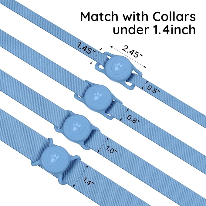 for AirTag Dog Collar Holder, Dog Air Tag Holder, IP68-Waterproof | Lightweight Silicone | Anti-Lost | Ultra-Durable | Compatible with Apple AirTags (Black+Bule)