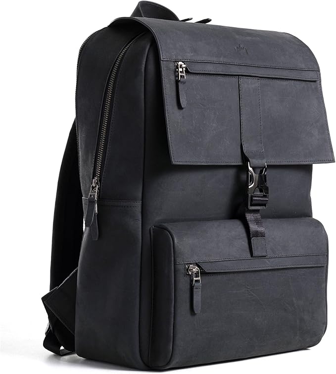 Leather Backpack for Men & Women, Classic Black - Handcrafted Top Grain Leather vintage backpack with 17-Inch Laptop Sleeve - Lightweight, Stylish & Durable for Business, Travel, Work & Everyday Use