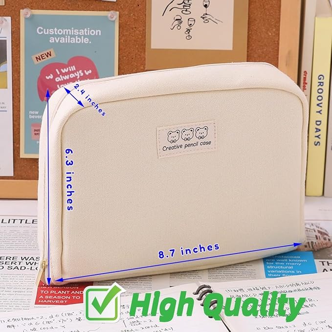 Pencil Case Pouch Box Cute Kawaii Large Capacity Aesthetic Zipper Pen Holder Organizer Bag for Office Workspace Supplies Desk Accessories Travel (Green)