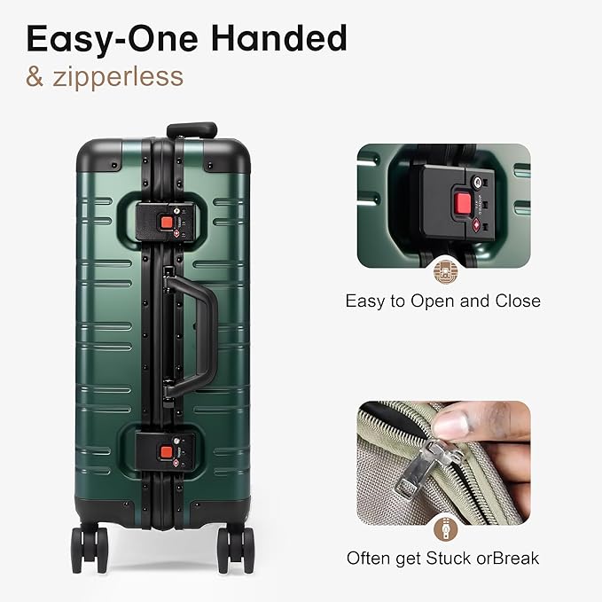 All Aluminum Carry On Luggage 22x14x9 Airline Approved,Zipperless Luggage Premium Aluminum Suitcase Luggage, Hard Shell Carry On Luggage with Spinner Wheels (dark green, 20inch)