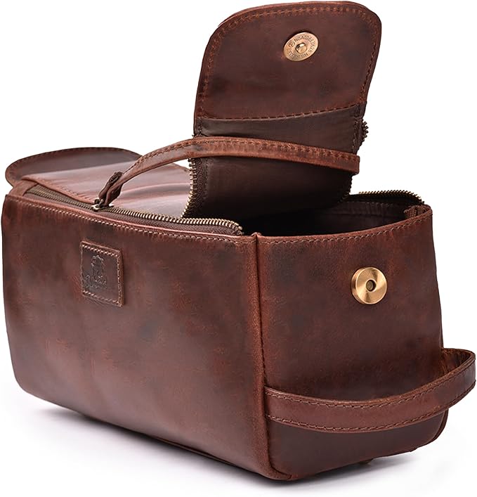 Genuine Leather Travel Toiletry Bag for Men & Women – Premium Water-Resistant Large Dopp Kit, Shaving Organizer & Bathroom Essentials Case - Cherry