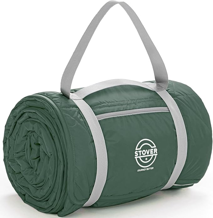 STOVER Large Waterproof Outdoor Stadium Blanket- Extra Thick Soft Fleece Camping Blanket for Travel, Picnics, Sports, Dogs 79"x55", Warm, Windproof, Sand-Proof, Lightweight, Packable (Game Day Green)