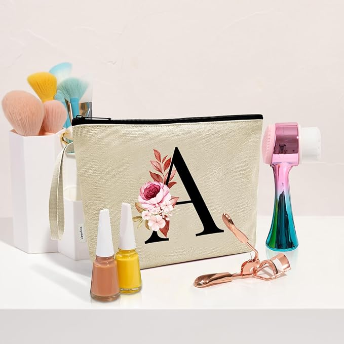 Vavabox A-Z Personalized Makeup Bag, Birthday Gifts for Women Mom, Gifts for Best Friend, Bride Bridesmaid Cosmetic bag (I, Yellow)