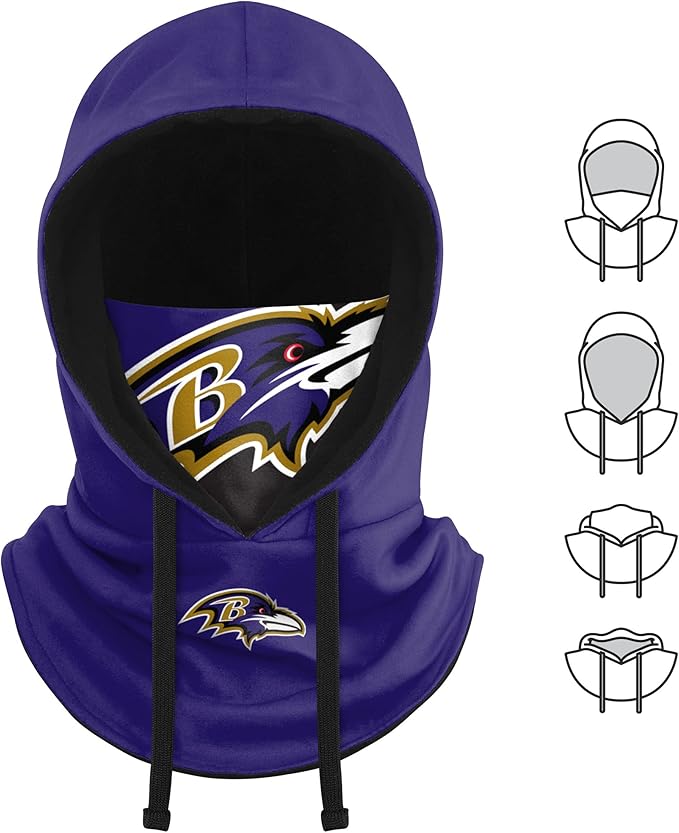 NFL Team Logo Team Color Drawstring Winter Cap Hooded Gaiter Balaclava Face Cover