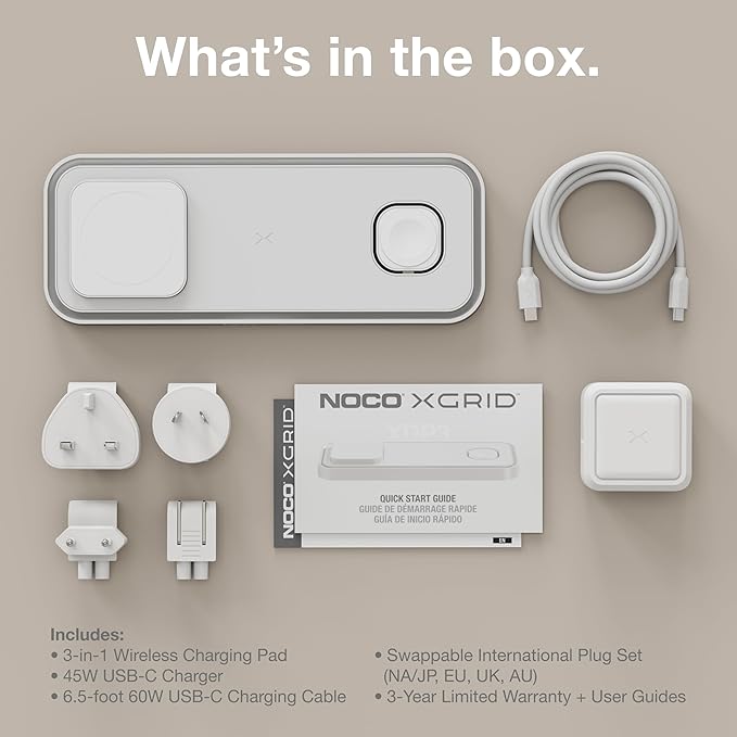 NOCO XGrid XDP3: 3-in-1 Wireless Charging Pad – Charging Station for iPhone, Apple Watch, and AirPods – MagSafe Compatible, Qi2 Certified – Includes 45W USB-C Wall Charger and 6.5-Foot USB-C Cable