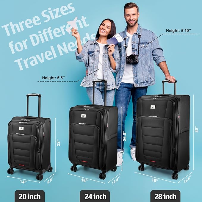 Verdi Softside Expandable 28 Inch Luggage with Spinner Wheels Lightweight Large Suitcase (Black, Checked-Large 28-Inch)