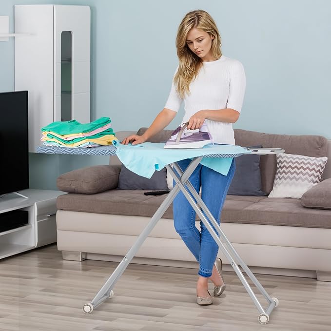COSTWAY Foldable Ironing Board, 57" x 16.5" Heavy-Duty Ironing Stand w/ 7 Adjustable Heights, Iron Rest, Resistant Fabric, Sturdy Metal Legs, Compact & Space Saver Iron Table for Home, Laundry Room