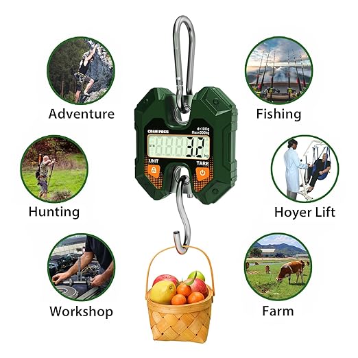 Digital Hanging Scale 660LB/300KG,Handheld Mini Crane Scale,Deer Hunting Scales,Digital Luggage Scale with Hooks for Farm,Fishing, Fish, Meat,Game,Outdoor.