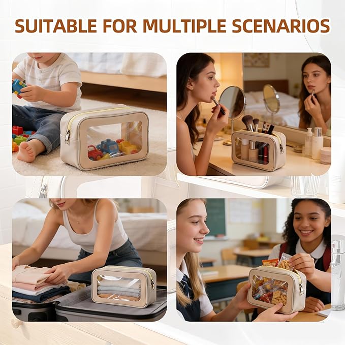 6PCS Diaper Bag Organizer Pouches Set, Waterproof Clear TPU Makeup Bag Set with Handles, 2 Large 2 Medium 2 Small Double Zippe Toiletry Travel Cube Bags Essentials for Women