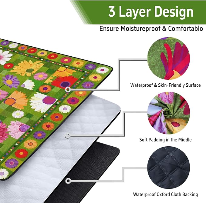 Extra Large Picnic Outdoor Blanket 60''x80'' Waterproof and Sandproof Picnic Mat for Beach Foldable Camping Accessories for Grass Lawn Park