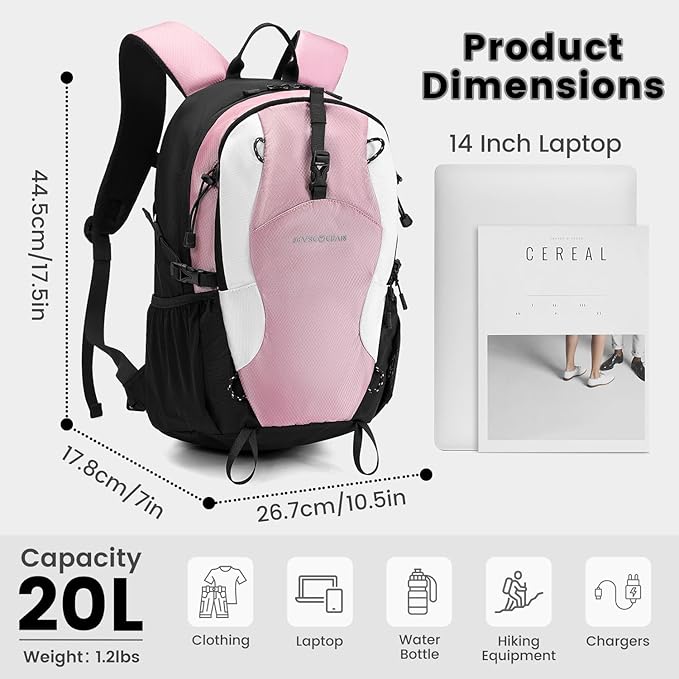 20L Lightweight Hiking Daypack, Small Hiking Backpack for Women(Pink)