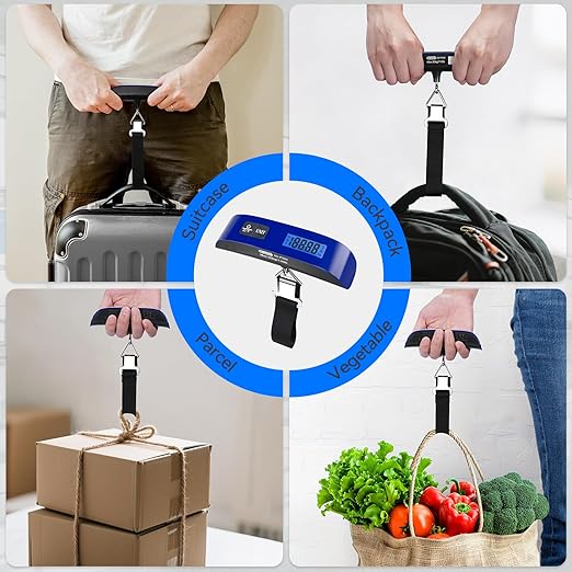Luggage Scale, Dr.meter Luggage Weight Scale Backlight LCD Display PS02 110lb/50kg Electronic Balance Digital Postal Travel Accessories with Rubber Paint Handle Temperature Sensor, Blue