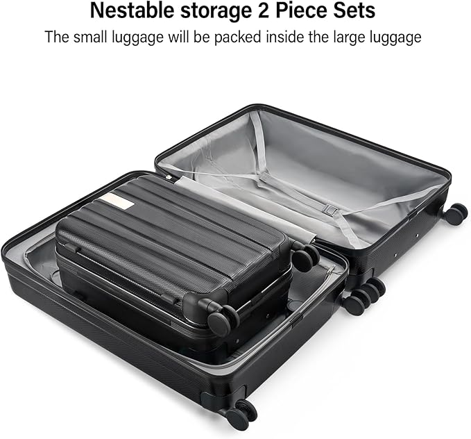 Hanke Hardshell Luggage Sets 2 Piece Extra Large Suitcases with Lock,28 Inch Luggage with Spinner Wheels, Travel Suitcase for Women Men 20 29Inch,Jet Black