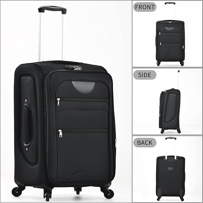 Merax Suitcase Set Softside 3-Piece Expandable Luggage with TSA Lock Spinner Wheels Lightweight Upright Luggage with Travel Bag(22/26/30 IN, Black)