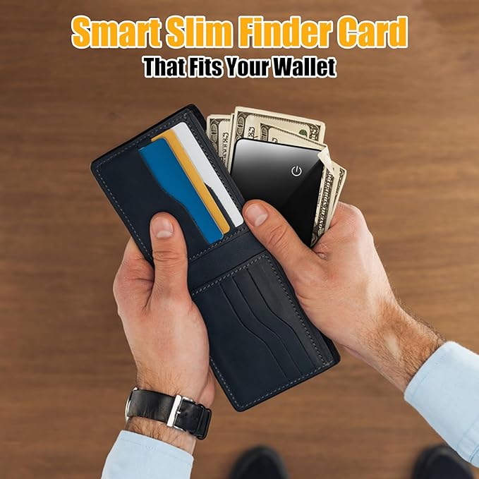 Wallet Tracker 2 Pack Rechargeable Item Tracker, 8-Month Battery Life Smart Track Card, Slim Wallet Finder Works with Apple Find My (iOS Only), Sound Alerts Item Finder for Luggage, Purse, Phone
