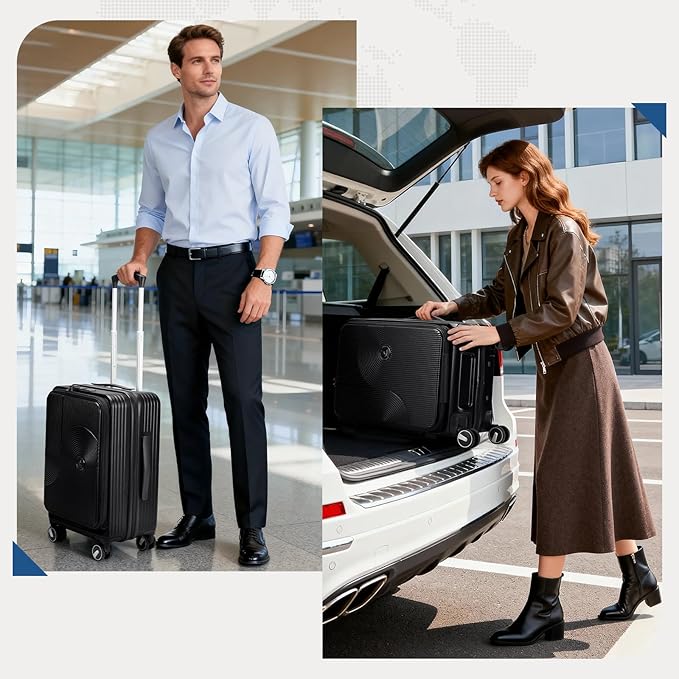 RAINSMORE Carry on Luggage Airline Approved, 20 Inch Expandable Hard Sided Carry on Suitcase with Spinner Wheels, Hard Shell Small Rolling Travel Luggages for Women Men with Tsa Lock, Black