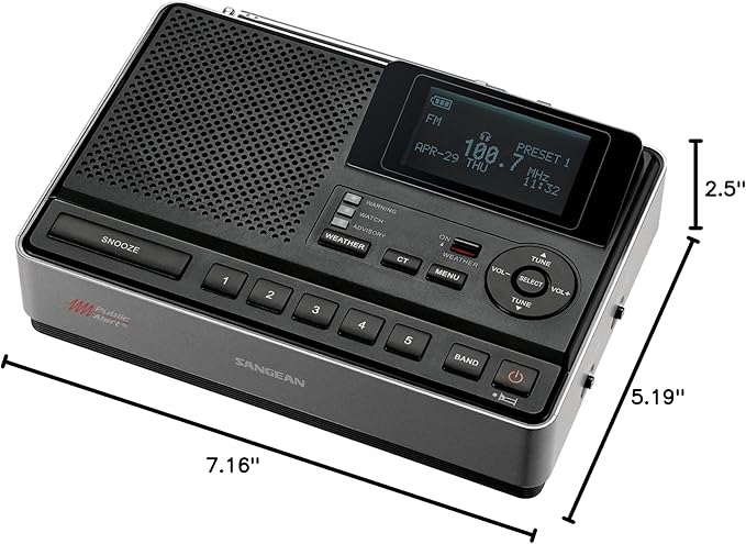 Sangean CL-100 NOAA, S.A.M.E and Public Alert Certified Weather Alert Table-Top Radio with AM/FM-RBDS, and EEPROM Back Up for Preset Stations